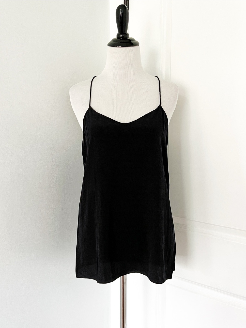Tibi Black Silk V-Neck Spaghetti Strap Cami Top